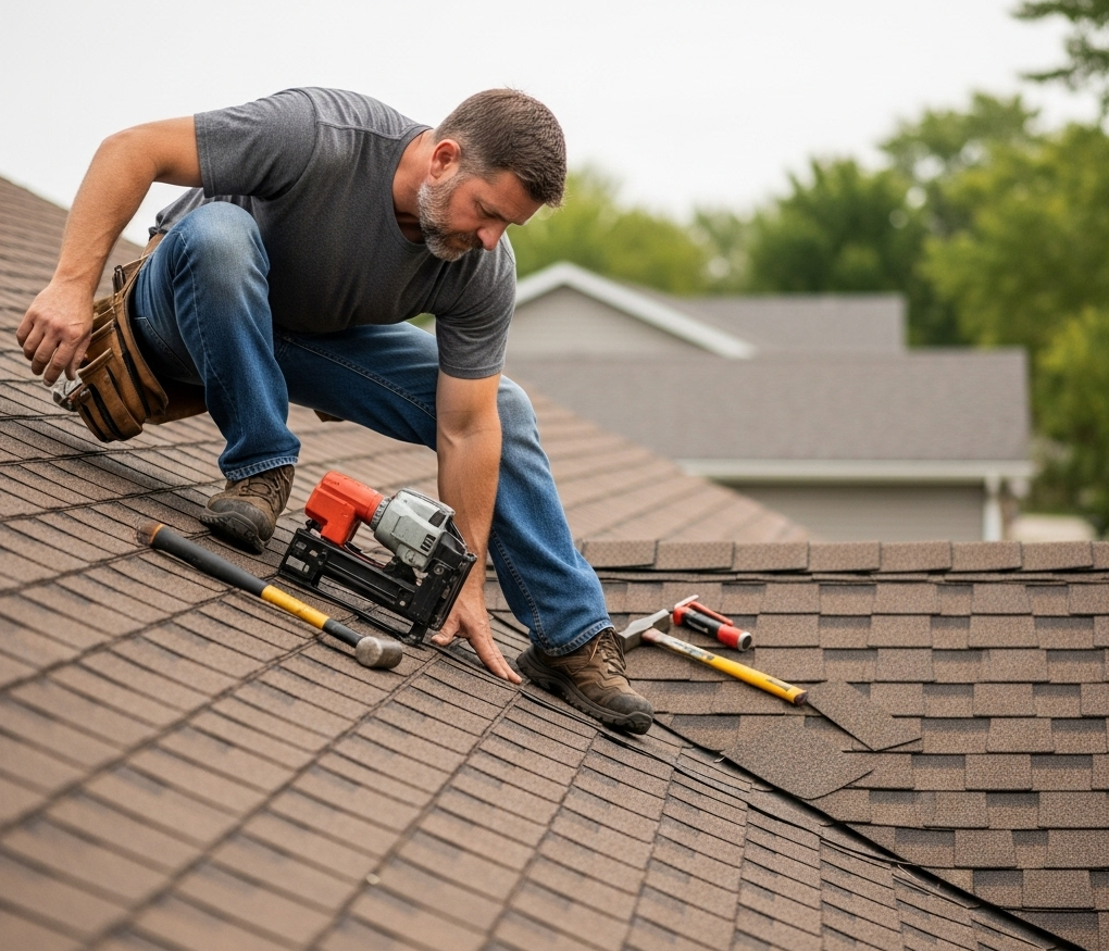 Rockstar Roofing team performing a detailed roof inspection on a Southern Wisconsin home